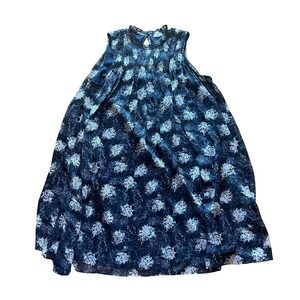 Joie Women's Blue Baltic Print Chiffon Sleeveless Sheer Mini Dress  Size L